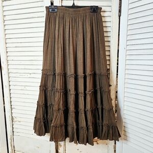 Vintage Y2K Chocolate Brown Midi Length Broomstick Boho Skirt Small